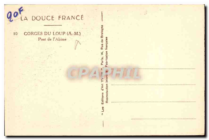 Les Gorges du Loup (A.M.) — Pont de l'Abime — Yvon — Verso