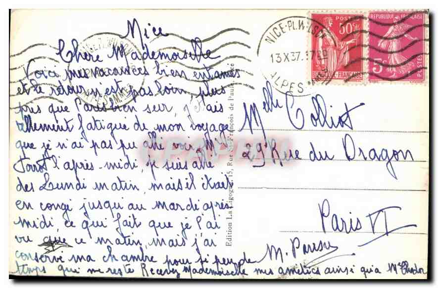 CPA Saint Jean Cap Ferrat Saint Hospice  — Verso