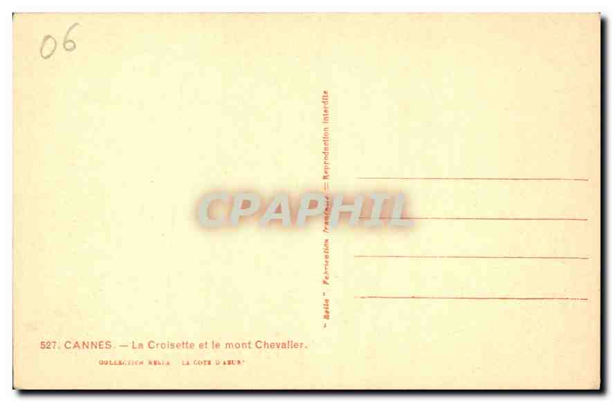 CPA Cannes La Croisette et le mont Chevalier  — Rückseite