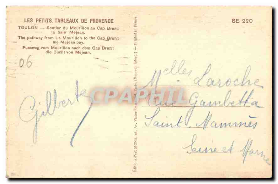 Toulon — Sentier du Mourillon au Cap Brun — Éditions d'Art RONA — Verso