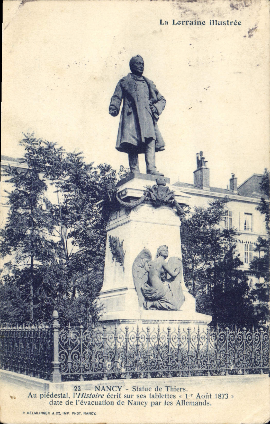 CPA La Lorraine illustree Nancy Statue de Thiers au piedestal l'Histoire ecrit sur ses tablettes 1er