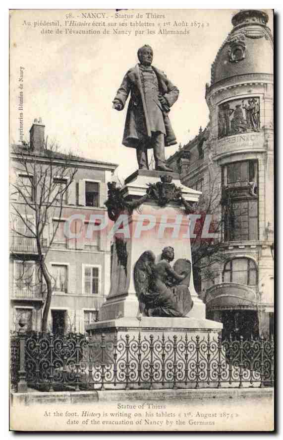 CPA La Lorraine illustree Nancy Statue de Thiers au piedestal l'Histoire ecrit sur ses tablettes 1er