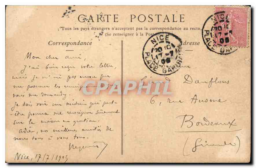 CPA Nice l'Ecalier Lesage et l'Hotel Suisse  — Rückseite