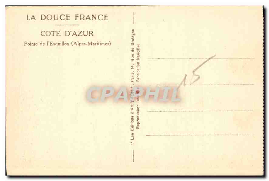 CPA La Douce France Cote d'Azur Poitre de l'Esquillon Alpes Maritimes  — Back