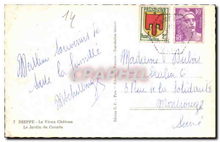CPA Dieppe Le Vieux Chateau le Jardin du Canada  — Rückseite