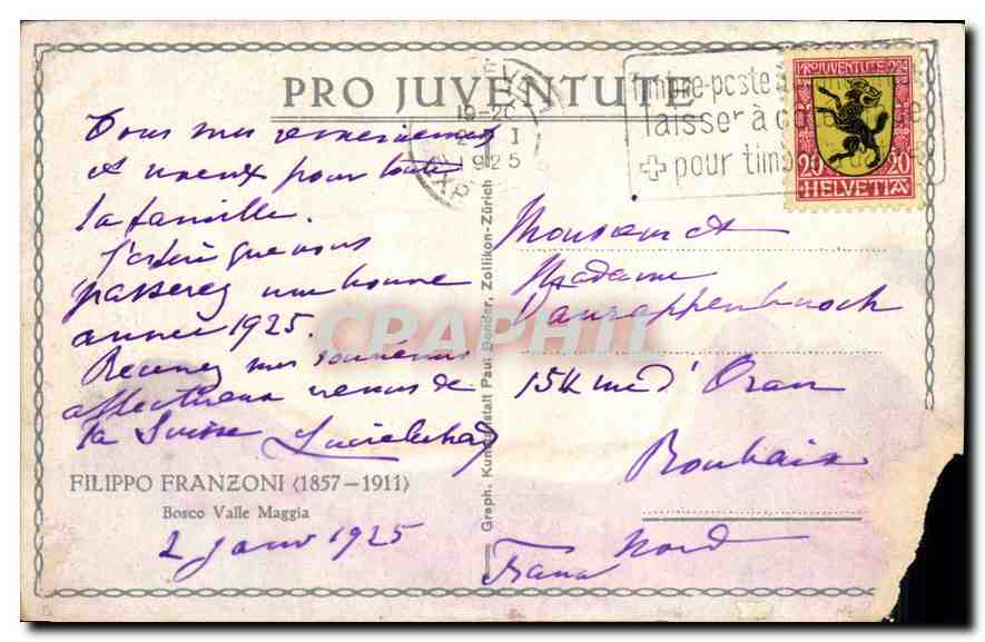 CPA Filippo Franzoni 1857 1911 Basco Valle Maggia  — Rückseite