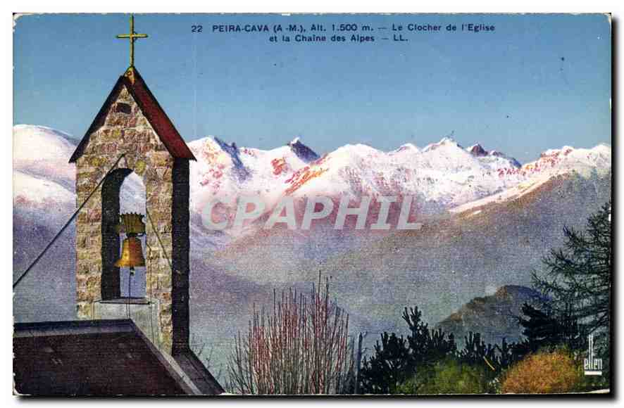 CPA Peira Cava A M Le Clocher de l'Eglise et la Chaine des Alpes 