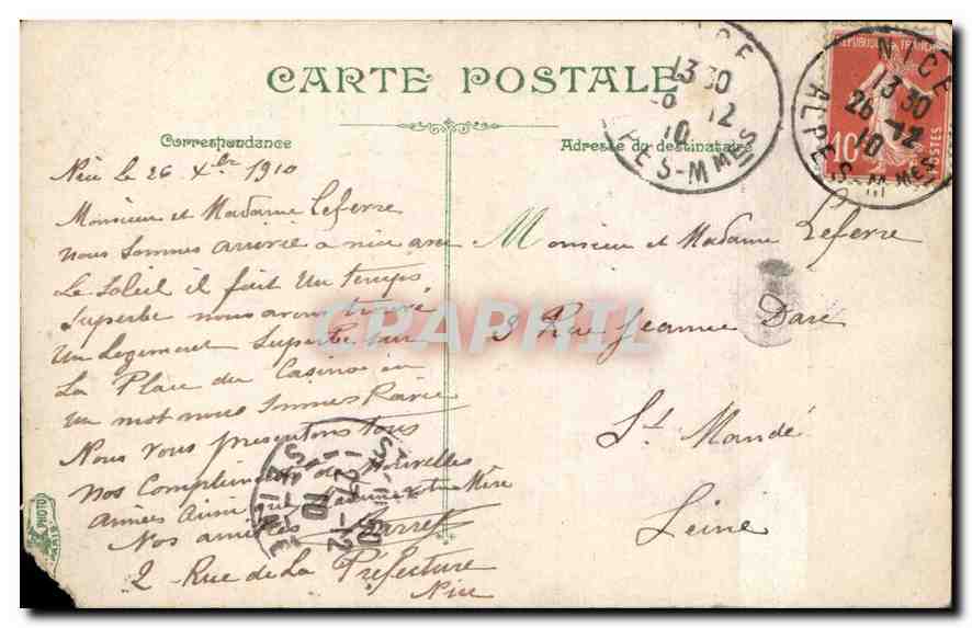 CPA Cote d'Azur Nice le Palais de la Jetee vu a travers les palmiers  — Rückseite