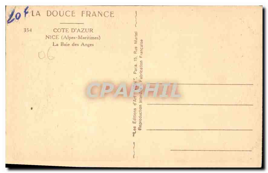 CPA La Douce France Cote d'Azur Nice Alpes Maritimes La Baie des Anges  — Rückseite