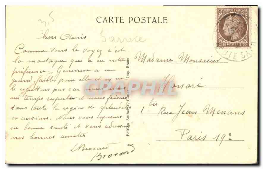 CPA Arraches Hte Savoie la nouvelle route et rocher de Balme  — Rückseite