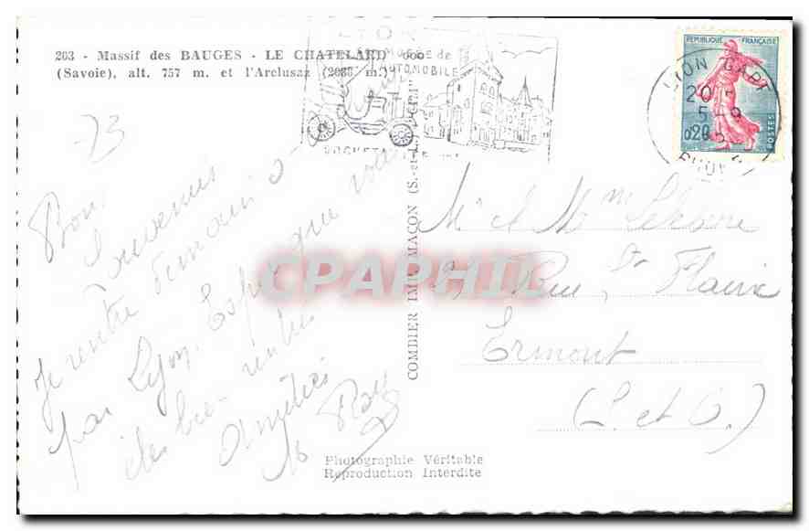 CPA Massif des Bauges le Chatelard Savoie  — Rückseite