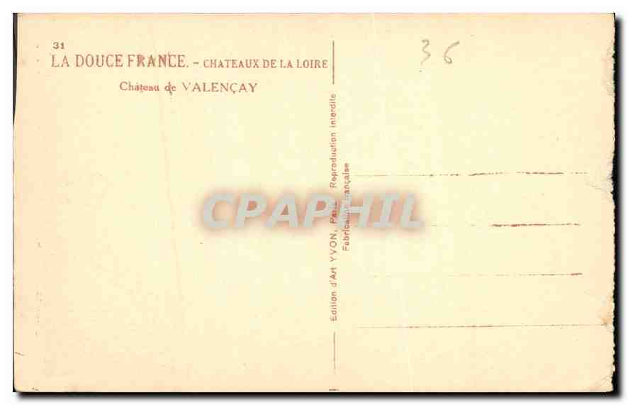 CPA Chateaux de la Loire Chateau de Valencay  — Rückseite