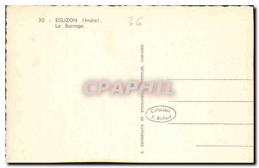 Eguzon (Indre) — Le Barrage — G. Champeaud et Terrasson, Limoges — Verso