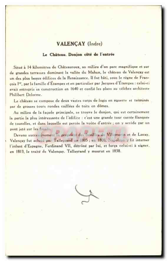 CPA Valencay Indre le Chateau Donjon Cote de l'Entree  — Rückseite