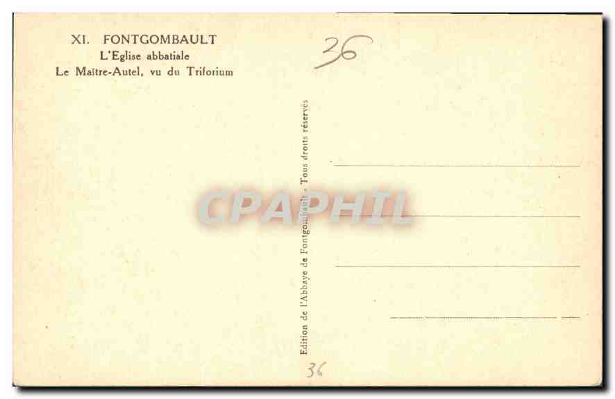 CPA Fontgombault l'Eglise Abbatiale le Maitre Autel vu du Triforium  — Rückseite