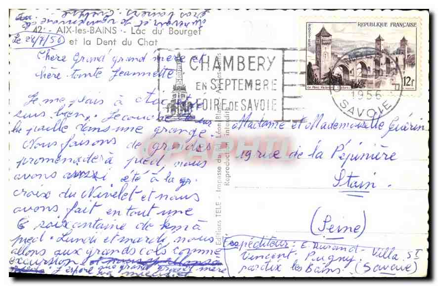 CPA Aix les Bains Lac Bourget et la Dent du Chat  — Rückseite