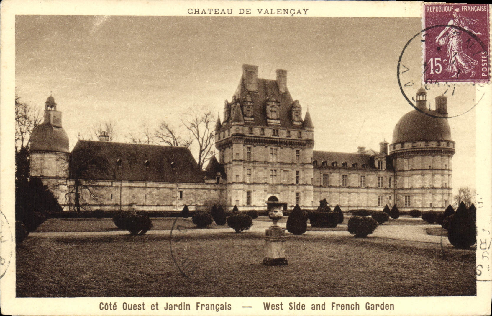 Schloss Valençay — Westseite und französischer Garten — Verlag Braine, Paris