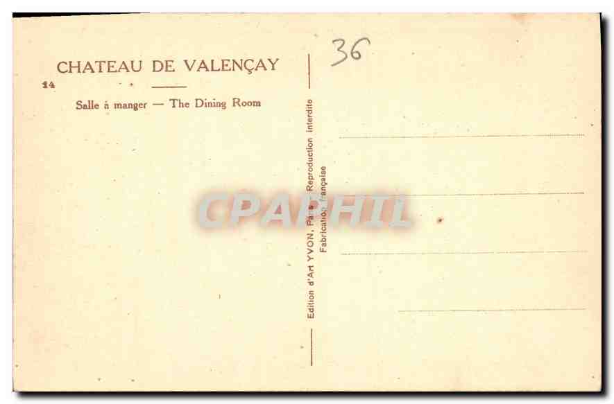 CPA Chateau de Valencay Salle a manger  — Rückseite