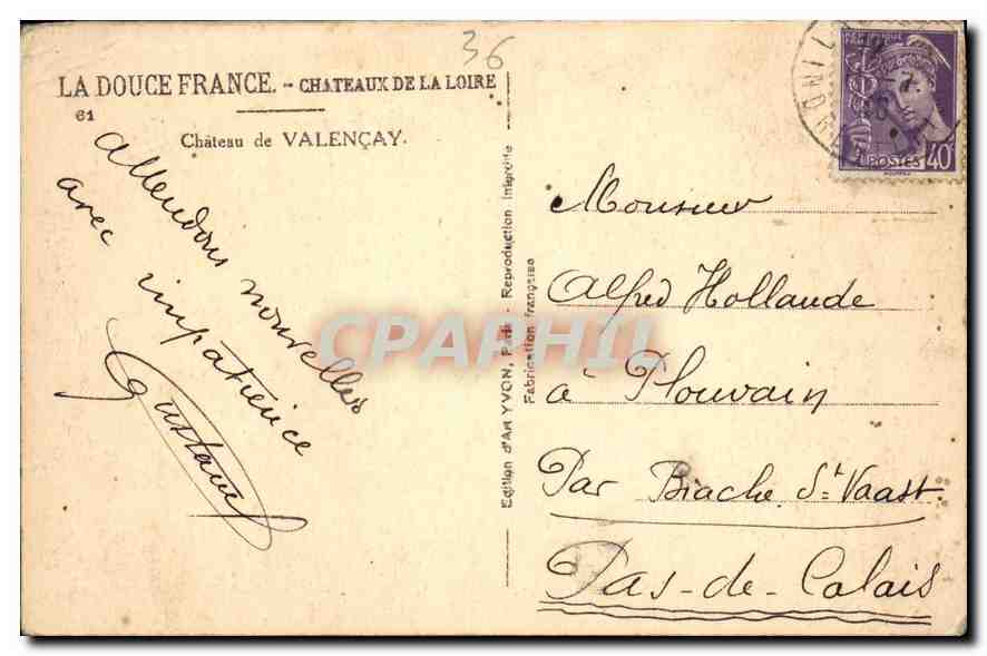 Château de Valençay — Châteaux de la Loire — Édition d'Art YVON, n°36 — Rückseite