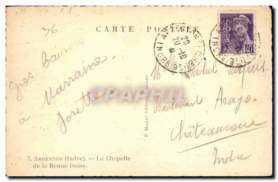 Argenton (Indre) — Die Kapelle der Guten Frau — Verlag F. Millet — Rückseite