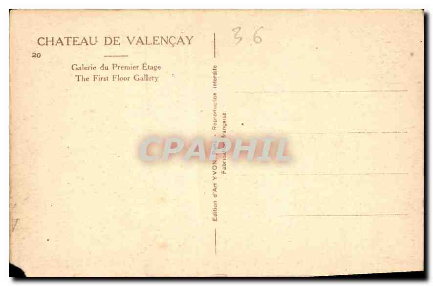 CPA Chateau de Valencay Galerie du Premier Etage  — Rückseite