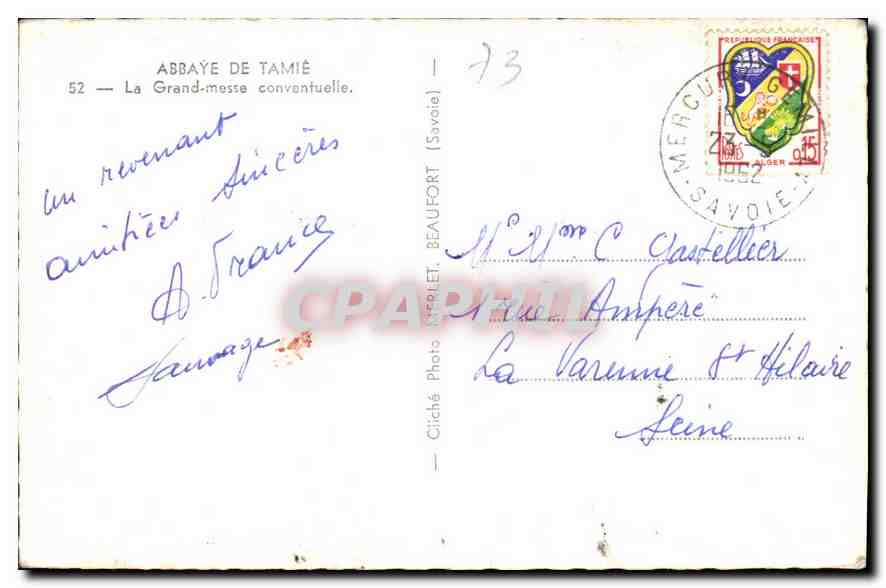 CPA Abbaye de Tamie la Grande messe conventuelle  — Rückseite