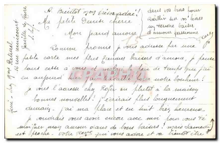Les yeux dans les yeux — texte imprimé et message manuscrit — éditeur Mayer, n° 2986 — Verso