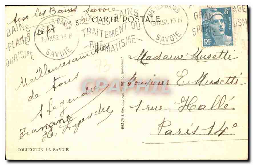 CPA Aix les Bains le Lac  — Verso