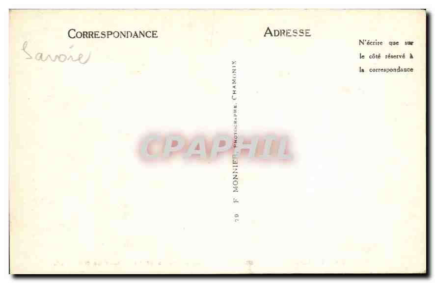Chamonix-Mont-Blanc — Le Lac Cornu et la Chaîne de Fiz — F. Monnier, n°79 — Verso
