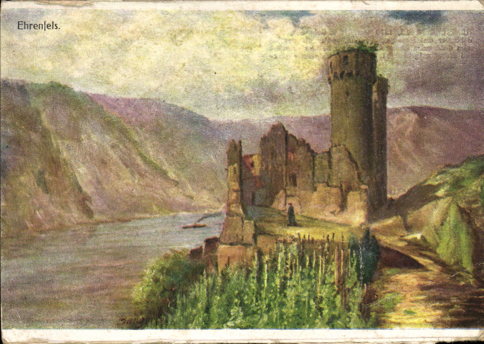 Ruine d'Ehrenfels — château ruiné sur le Rhin — Künstlerkarten-Verlag, Nr. 5354