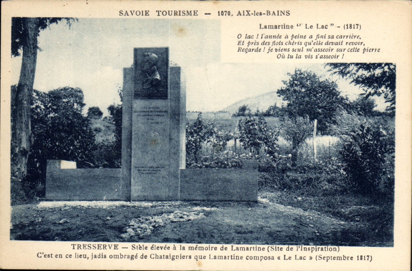 CPA Savoie Tourisme Aix les Bains Lamartine Le Lac Tresserve Stele Elevee a la memoire de Lamartine 