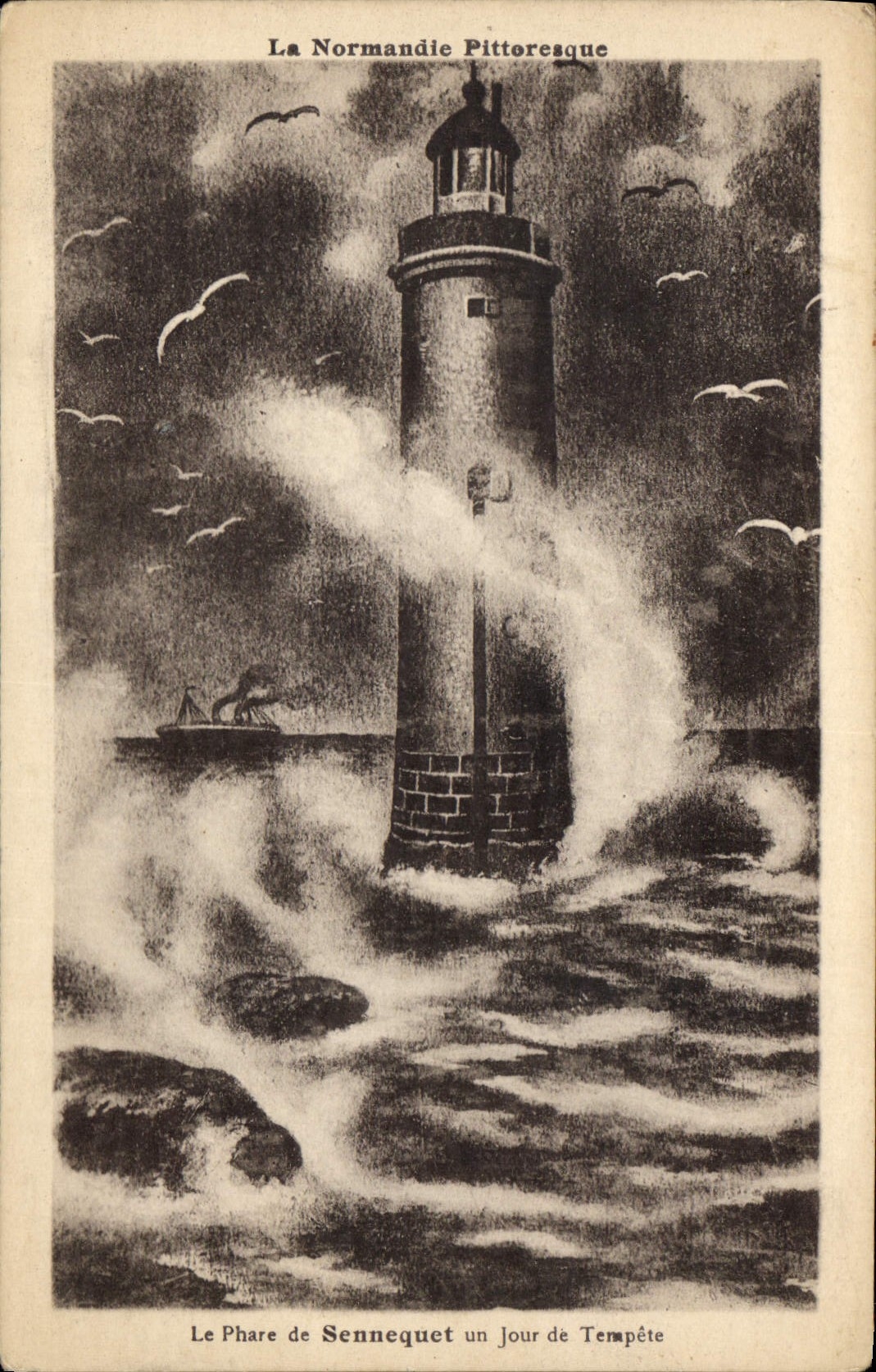 CPA La Normandie Pittoresque le Phare de Sennequet un jour de Tempete Phare