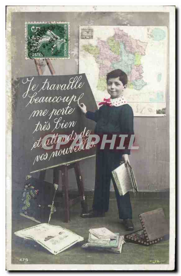 CPA Je Travaille Beaucou me porte tres bien et attends de vos nouvelles Enfant