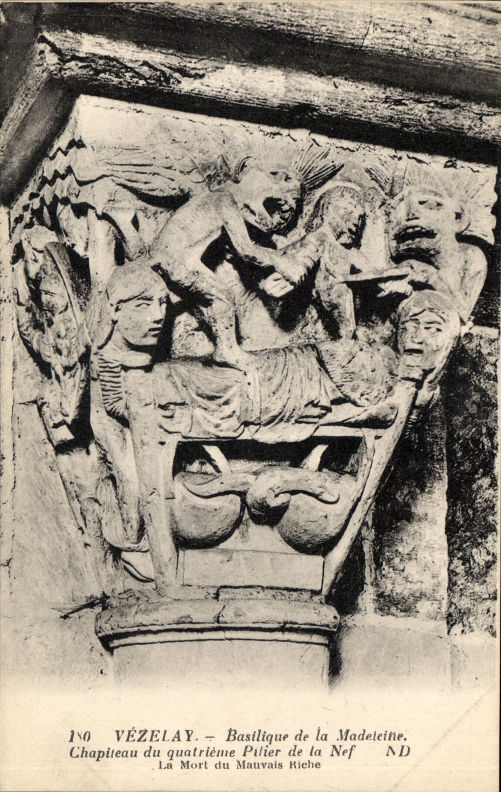 Vézelay — Chapiteau du quatrième pilier de la nef, basilique de la Madeleine — éditeur CPAPHIL, n°180
