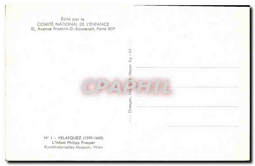 CPA Velasquezz 1599 1660 l'Infant Philipp prosper Kunsthistorisches Museum Wien  — Verso