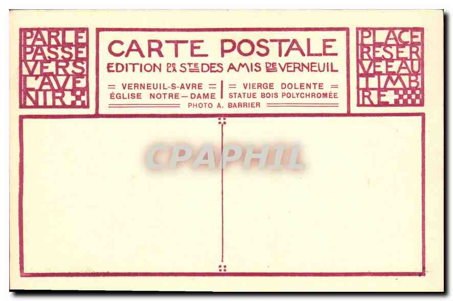 CPA Verneuil S Avre Vierge Dolente EGlise Notre Dame Statue Bois Polychromee  — Rückseite