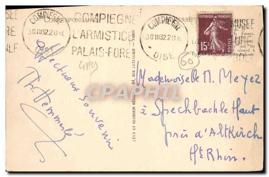 CPA Compiegne le Parc et le Banc de Napoleon I  — Rückseite