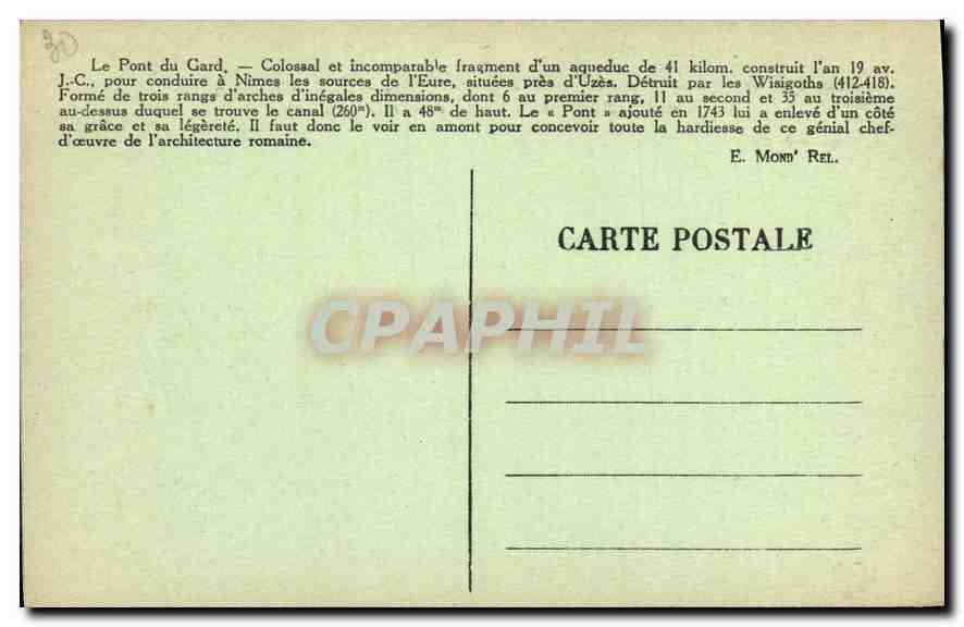 CPA le Pont du Gard Perspecive de la vallee du Gardon et du coteau de la Balazaauriere a gauche  — Rückseite