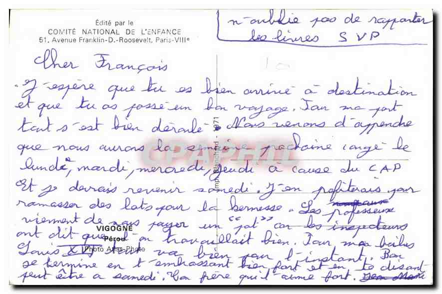 CPA Vigogne Perou  — Rückseite