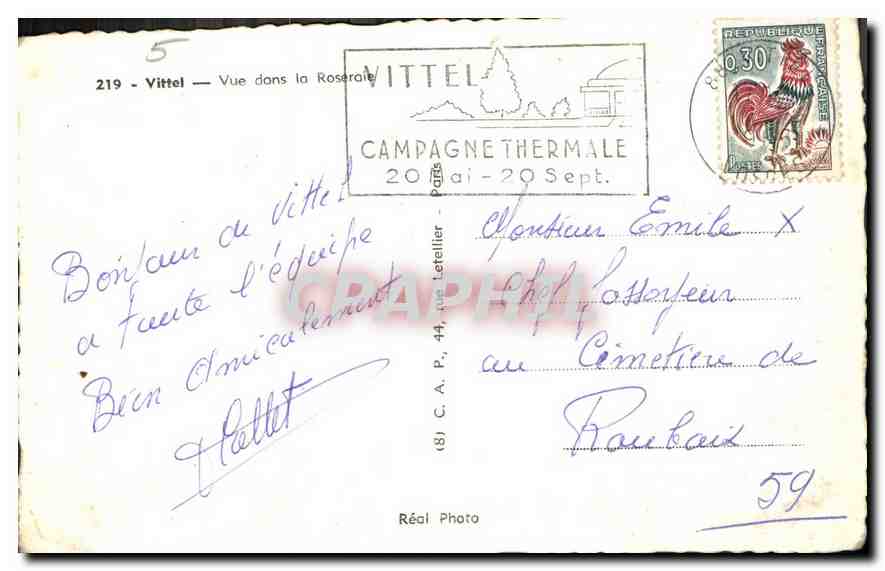 CPA Vittel Vue dans la Roseraie  — Rückseite