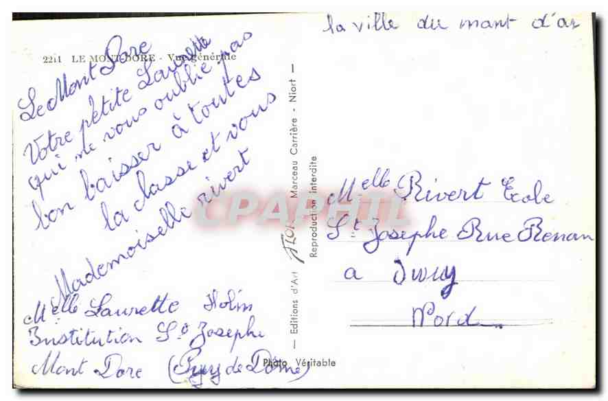 CPA Le Mont-Dore Vue generale  — Rückseite
