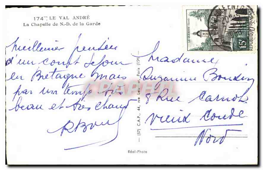 CPA Le Val Andre La Chapelle de N D de la Garde  — Rückseite