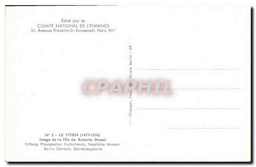 CPA Edite par le Comite National de l'Enfance Avenue Franklin D Roosevelt Paris Le Titien  — Rückseite