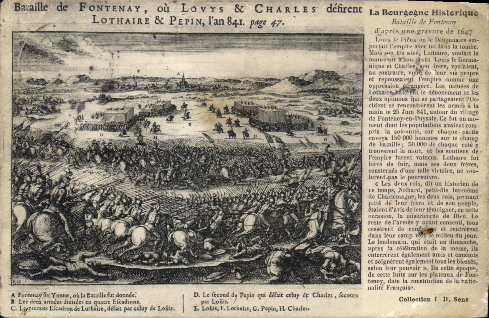 Bataille de Fontenay — Louis le Pieux & Charles défirent Lothaire & Pepin, l'an 841 — La Bourgogne Historique