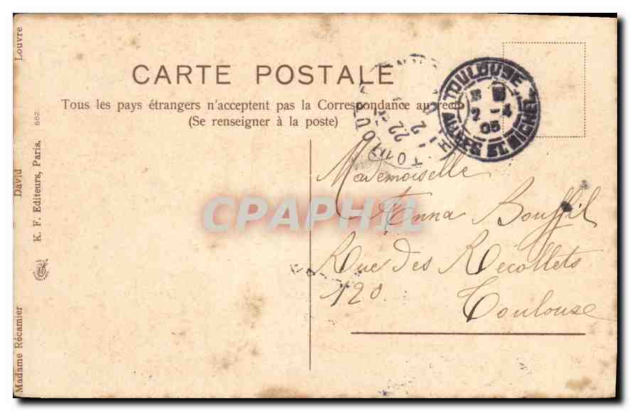 CPA Madame Recamier — Verso