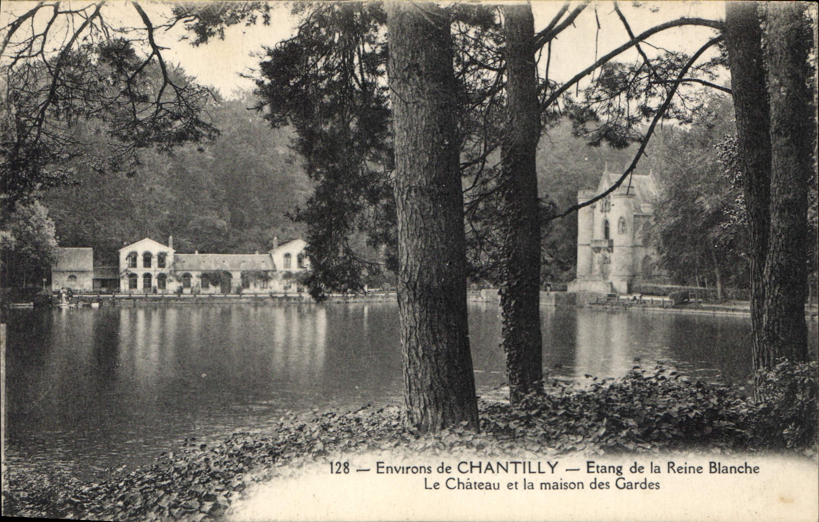 CPA Environs de Chantilly Etang de la Reine Blanche Le Chateau et la maison des Gardes 