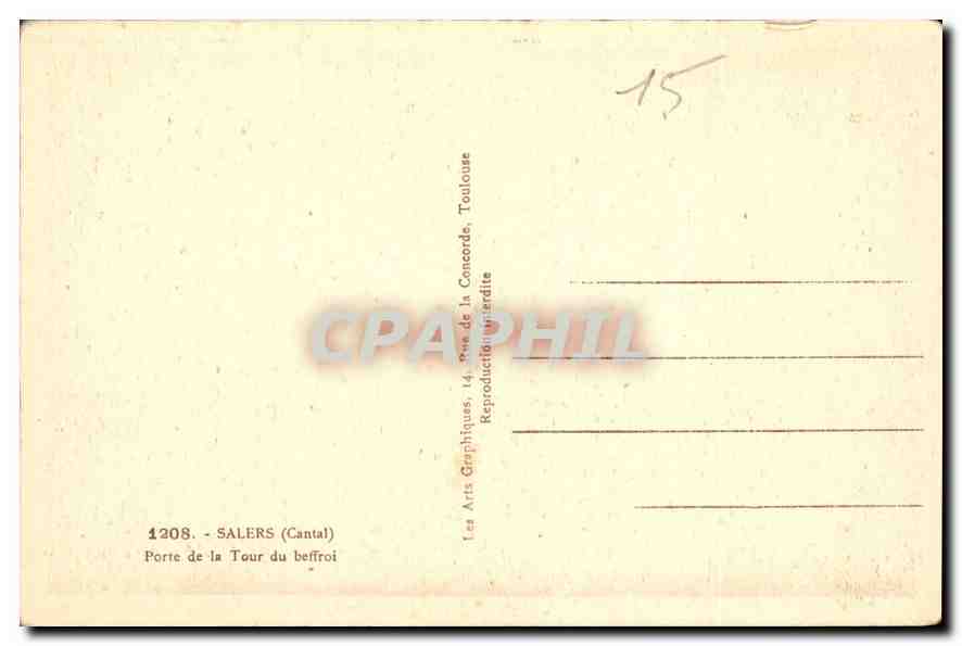 CPA Salers Cantal Porte de la Tour du Beffroi  — Rückseite