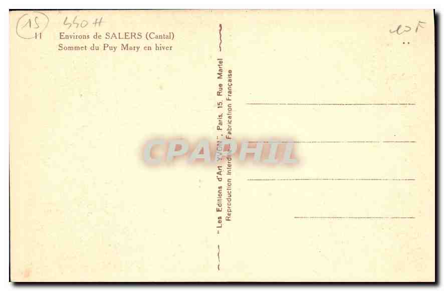 CPA Environs de Salers Cantal Somet du Puy Mary en hiver  — Verso