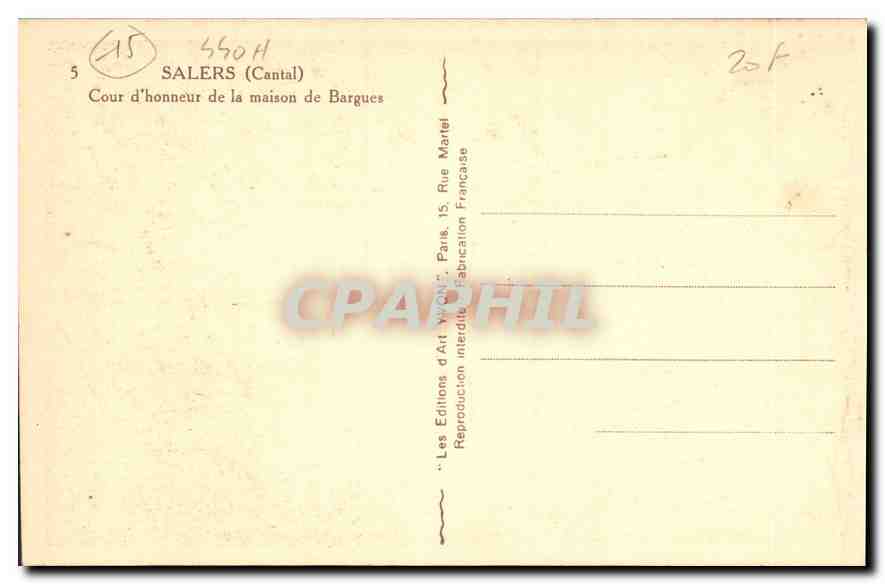 Cour d'honneur de la maison de Bargues — Salers (Cantal) — Les Éditions d'Art Wyclif, Paris — Rückseite