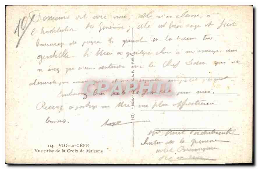 CPA Vic sur Cere Vue prise de la Croiz de Maizone  — Rückseite